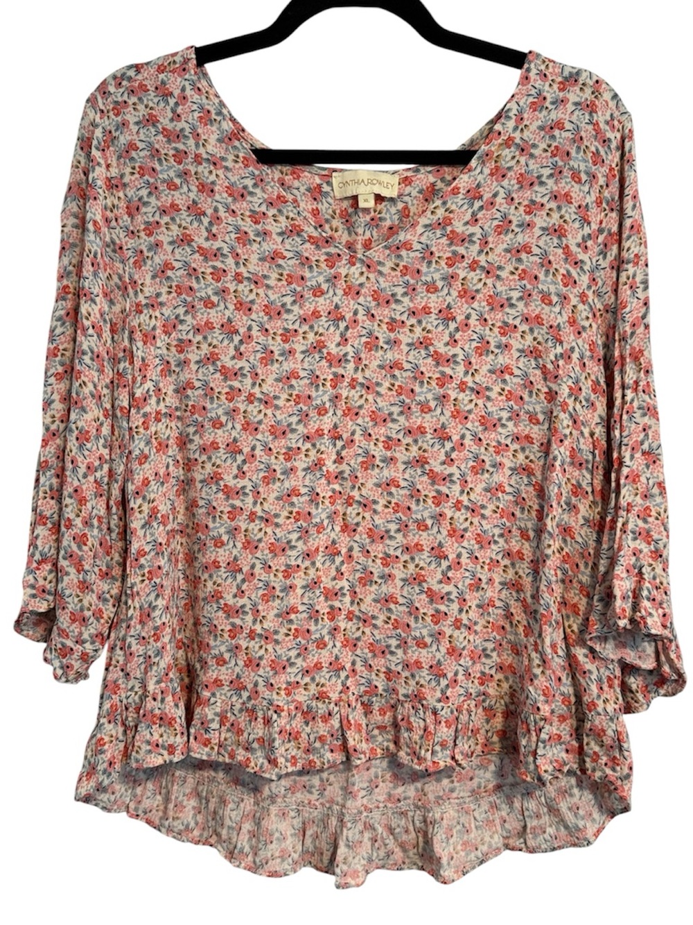 Cynthia Rowley Floral V-Neck 3/4 Sleeve Blouse